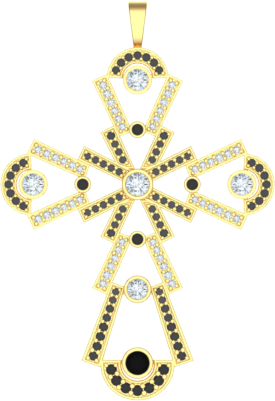 Cross Pendant with white & black diamonds