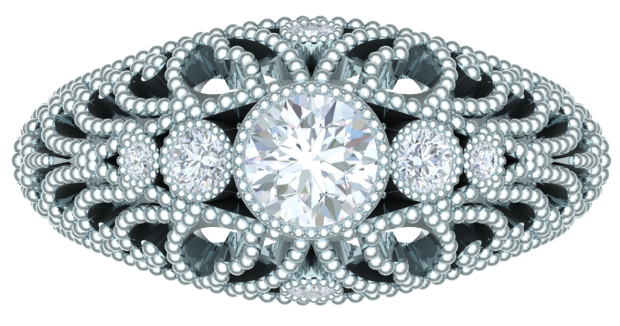 ladies white gold milgrained diamond ring