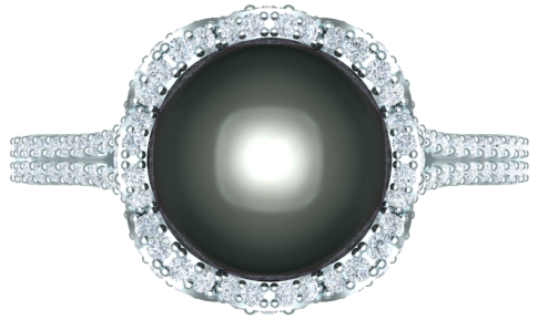 ladies black pearl & diamond ring