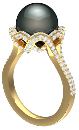 ladies gold diamond tahitian pearl ring